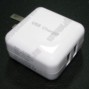 YC-CDA2 Адаптер сетевого питания 2 выхода USB; Uвх=100...240В (перем.); Uвых=5В (DC); Iвых=2,1А