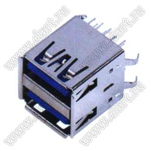 US01-005 (USBA 614008235023) сдвоенные розетки USB3.0 на плату для выводного монтажа прямая вертикальные тип A
