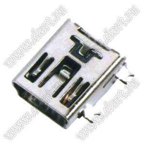 U148-0155-H6161 (US01-312) розетка мини USB2.0 для выводного монтажа, 5 конт. (выводы приподняты на 1,8 мм относительно плоскости основания)