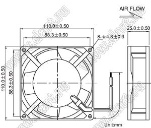 AF11025HA2SL вентилятор осевой переменного тока; U=220/240В; 110x110x25мм