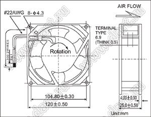 AF12025HA2BL вентилятор осевой переменного тока; U=220/240В; 120x120x25мм