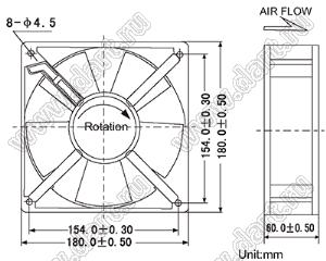 AF18060HA1BT вентилятор осевой переменного тока; U=110/120В; 180x180x60мм