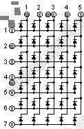 BJ1057AY матрица светодиодная точечная; 1,2"; желтый; общий катод; 13/3/11,4/10/6; 39,1x23,0мм; 5x7 (точек); d точки=3,0мм; P=4,60мм; габариты 23x39,1x8мм