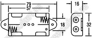 BH321-3P отсек батарейный; AAx2; 79x16x32мм; с выводами в плату; открытый
