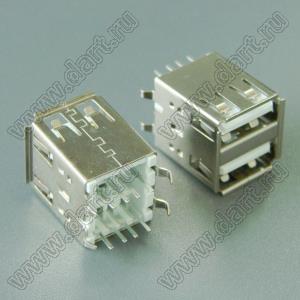 US01-016-XST сдвоенные розетки USB2.0 на плату для выводного монтажа угловые горизонтальная тип A