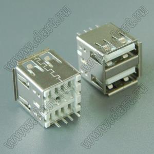 US01-016-1ST сдвоенные розетки USB2.0 на плату для выводного монтажа угловые горизонтальная тип A