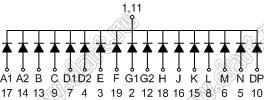 BJ23103AG индикатор светодиодный; 2.3"; 1-разр.; 7-сегм.; желто-зеленый; общий катод