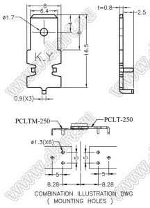 PCLT-250 соединитель угловой печатных плат; латунь луженая; 0,4мм