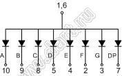 BJ4102FE индикатор светодиодный; 0.4"; 1-разр.; 7-сегм.; оранжевый; общий анод