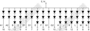 BJ20102BE индикатор светодиодный; 2.3"; 1-разр.; 16-сегм.; оранжевый; общий анод