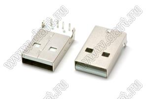 US01-098 (USB-AR, US01-514) вилка USB2.0 на плату для выводного монтажа угловая горизонтальная тип A