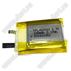 KPL402020 батарея аккумуляторная литий-полимерная; U=3,7В; 110мАч; 21,5x21x4,2мм