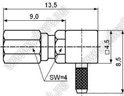 JC3.650.741 (SSMC-C-TKW1) разъем ВЧ 50 Ом для гибкого кабеля угловой
