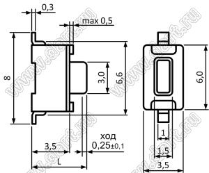 TD-02XC-Y кнопка тактовая для поверхностного (SMD) монтажа; 3,5x6,0x8,0мм