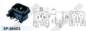 SP-864D2 вилка IEC60320(C14) угловая сетевого питания на корпус и для пайки в плату
