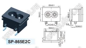 SP-865E2C вилка IEC60320(C8) угловая сетевого питания на панель и для пайки в плату