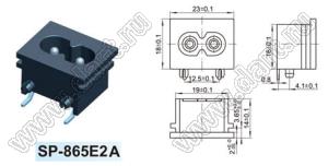SP-865E2A вилка IEC60320(C8) угловая сетевого питания на панель и для пайки в плату