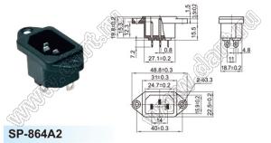 SP-864A2-15A вилка IEC60320(C14) cетевого питания 15A на винтах на панель