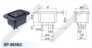 SP-865B2 розетка IEC60320(C19) сетевого питания на винтах на панель