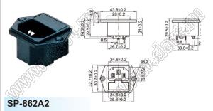 SP-862A2 (R-3013, AS-07, AC-03) вилка IEC60320(C14) сетевого питания с держателем предохранителя на винтах на панель