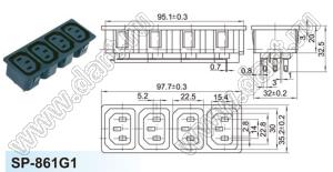 SP-861G1-1.5 (BX-104) блок четыре розетки IEC60320(C13) сетевого питания с защелками на панель толщиной 1,5 мм