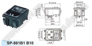 SP-861B1B10 вилка IEC60320(C14) сетевого питания с выключатетелем и защелками на панель толщиной 1,3мм
