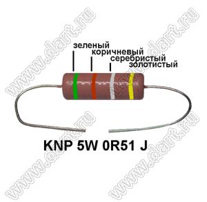 KNP 5W 0R51 J резистор проволочный; 5 Вт; 0,51(Ом); 5%