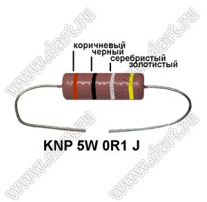 KNP 5W 0R1 J резистор проволочный; 5 Вт; 0,10(Ом); 5%