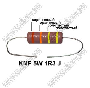 KNP 5W 1R3 J резистор проволочный; 5 Вт; 1,3(Ом); 5%