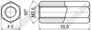 PCHSS2.5-10SN (4.0) стойка шестигранная; с внутренней резьбой М2,5x0,45; SW=4,0мм; L=10,0мм; сталь никелированная