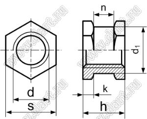 Втулки резьбовые закладные шестигранные со сквозным отверстием по DIN 16903-1991