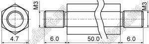 PCHNN-50S стойка шестигранная; с внешними резьбами М3x0,5; L=50,0мм; сталь оцинкованная