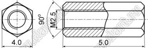 PCHSS2.5-05S (4.0) стойка шестигранная; с внутренней резьбой М2,5x0,45; SW=4,0мм; L=5,0мм; сталь оцинкованная
