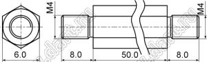 PCHNN4-50SS стойка шестигранная; с внешними резьбами М4x0,7; L=50,0мм; сталь нержавеющая