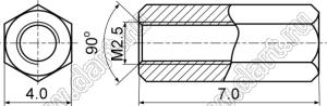 PCHSS2.5-07SN (4.0) стойка шестигранная; с внутренней резьбой М2,5x0,45; SW=4,0мм; L=7,0мм; сталь никелированная