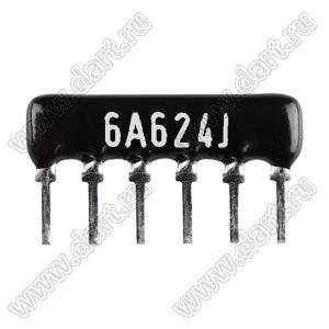 SIP 6P5R-A620KJ 5% (6A624J) сборка резисторная тип A; 5 резисторов; R=620 кОм; 5%