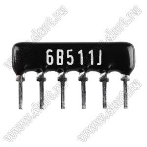 SIP 6P3R-B510RJ 5% (6B511J) сборка резисторная тип A; 3 резистора; R=510 (Ом); 5%