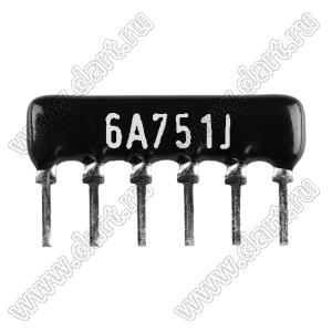 SIP 6P5R-A750RJ 5% (6A751J) сборка резисторная тип A; 5 резисторов; R=750 (Ом); 5%