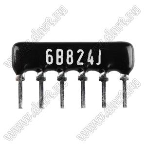 SIP 6P3R-B820KJ 5% (6B824J) сборка резисторная тип A; 3 резистора; R=820 кОм; 5%