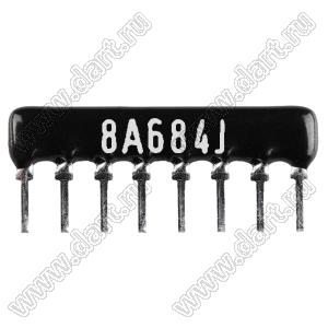 SIP 8P7R-A680KJ 5% (8A684J) сборка резисторная тип A; 7 резисторов; R=680 кОм; 5%