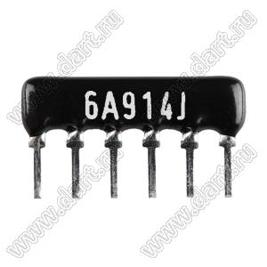 SIP 6P5R-A910KJ 5% (6A914J) сборка резисторная тип A; 5 резисторов; R=910 кОм; 5%