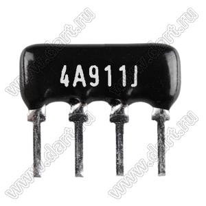 SIP 4P3R-A910RJ 5% (4A911J) сборка резисторная тип A; 3 резистора; R=910 (Ом); 5%