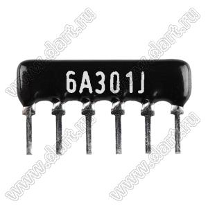 SIP 6P5R-A300RJ 5% (6A301J) сборка резисторная тип A; 5 резисторов; R=300 (Ом); 5%