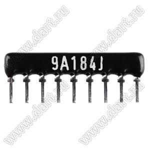 SIP 9P8R-A180KJ 5% (9A184J) сборка резисторная тип A; 8 резисторов; R=180 кОм; 5%