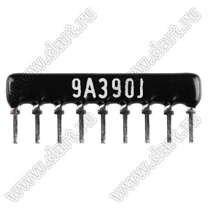 SIP 9P8R-A39RJ 5% (9A390J) сборка резисторная тип A; 8 резисторов; R=39 (Ом); 5%