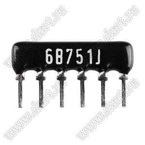 SIP 6P3R-B750RJ 5% (6B751J) сборка резисторная тип A; 3 резистора; R=750 (Ом); 5%