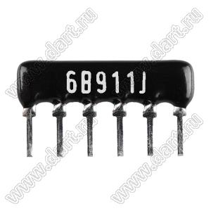 SIP 6P3R-B910RJ 5% (6B911J) сборка резисторная тип A; 3 резистора; R=910 (Ом); 5%