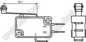KW11-7-B11DC3B (VM10-06N-80) микропереключатель концевой с роликом на рычаге 28,1мм