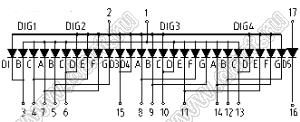 BJ40502GY индикатор светодиодный; 0.5"; 4-разр.; 7-сегм.; желтый; общий анод