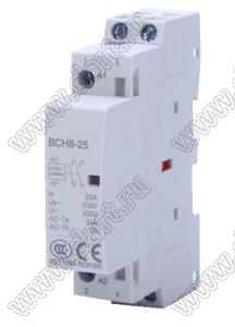 BCH8-20A 1NO1NC AC 230V контактор на DIN-рейку; Uкат.=230В (перем.); тип контактов 1NO+1NC (1 нормально разомкнутый + 1 нормально замкнутый); Iконт.=20А